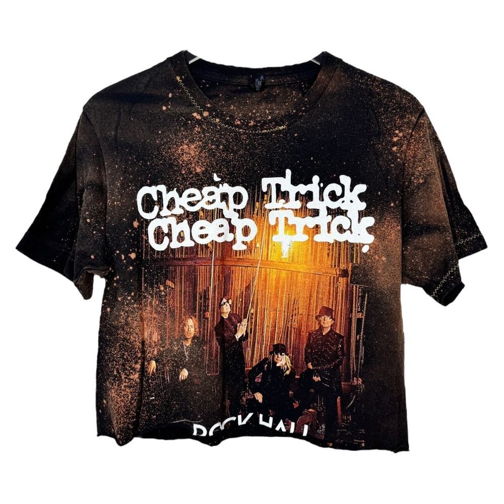 Reworked Cheap Trick Band Cropped Graphic Tee M Oversized Bleached Boho Edgy